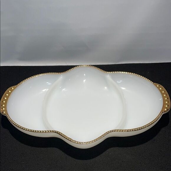 Vintage Fire King White and Gold Serveware Platter - Picture 1 of 12